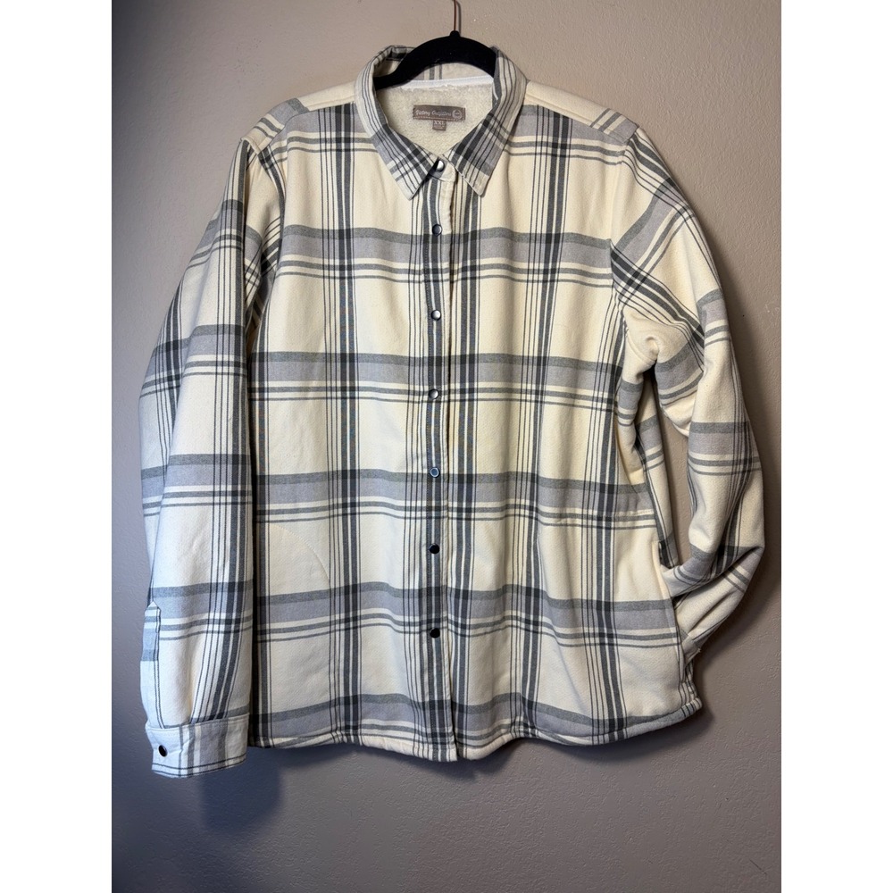 Victory Outfitters Mens XXL Plaid Flannel Shirt Jacket Sherpa Lined Cream Grey